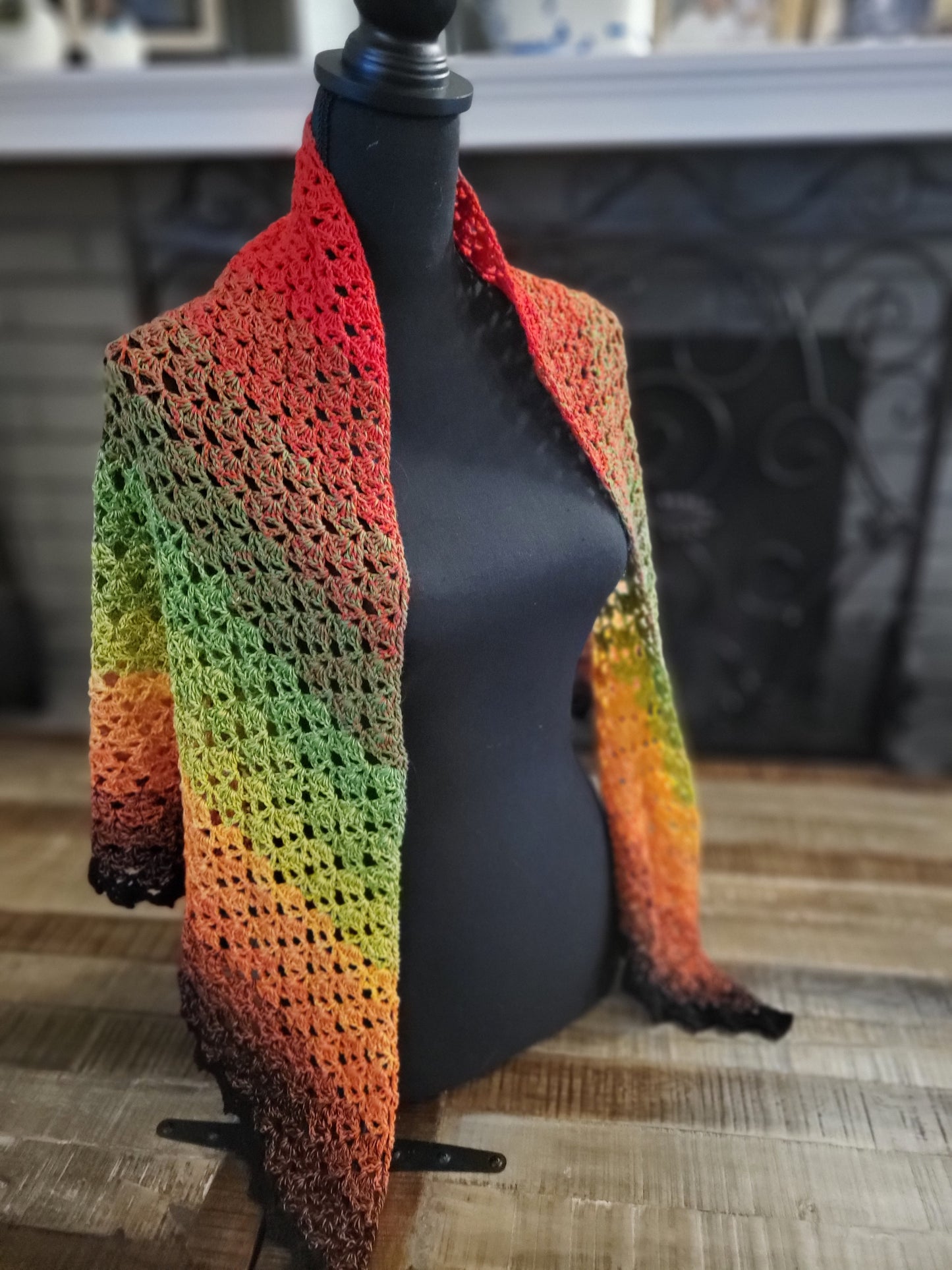 Crochet Shell Shawl - Red, Green, Yellow, Orange, Black