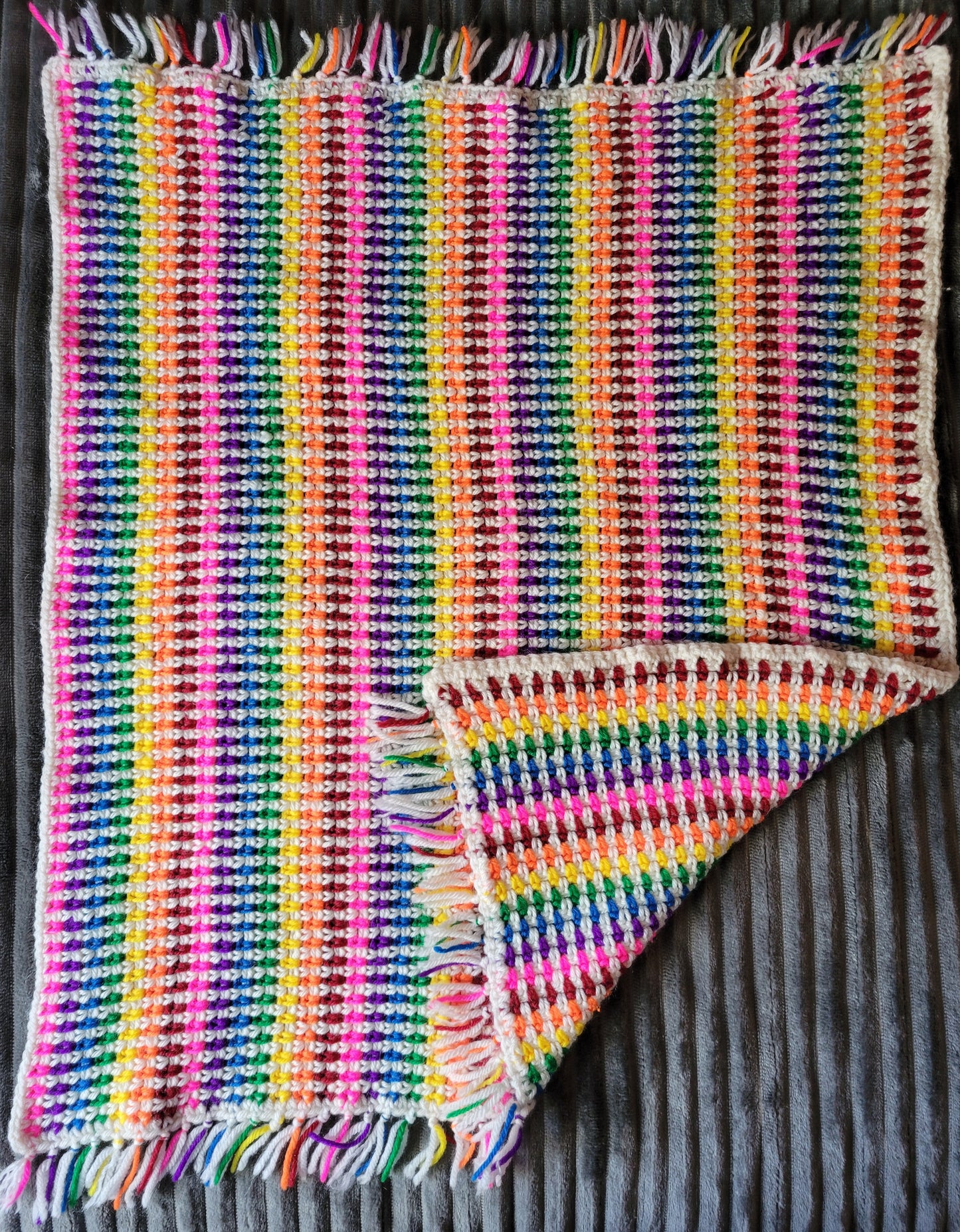 Rainbow Lovie/Stroller Crochet Blanket with Tassels (22" x 26")