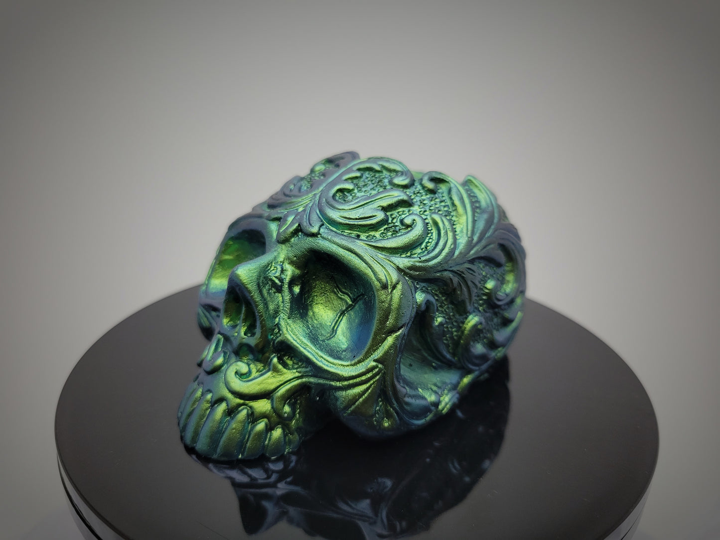 Decorative Resin Skull in Metallic Green