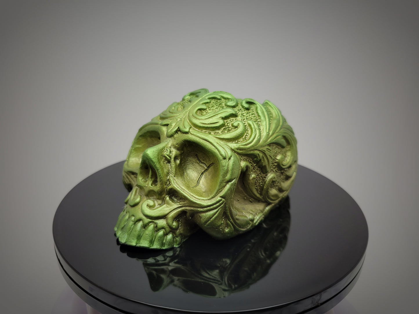 Decorative Resin Skull in Metallic Greenish Gold