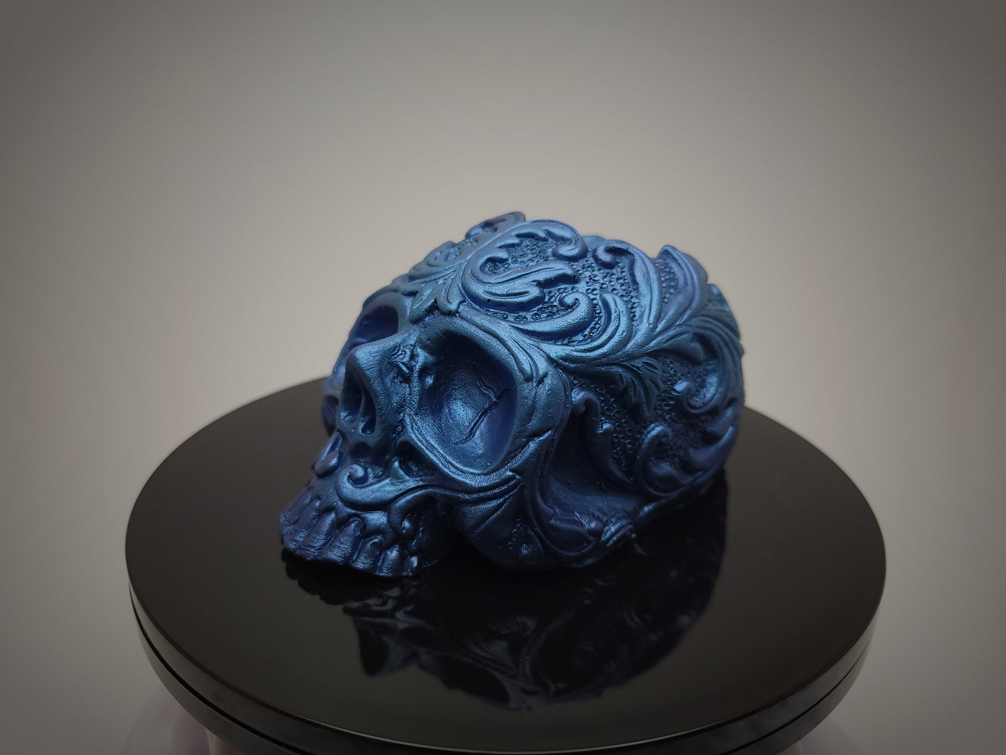 Decorative Resin Skull in Metallic Steel Blue