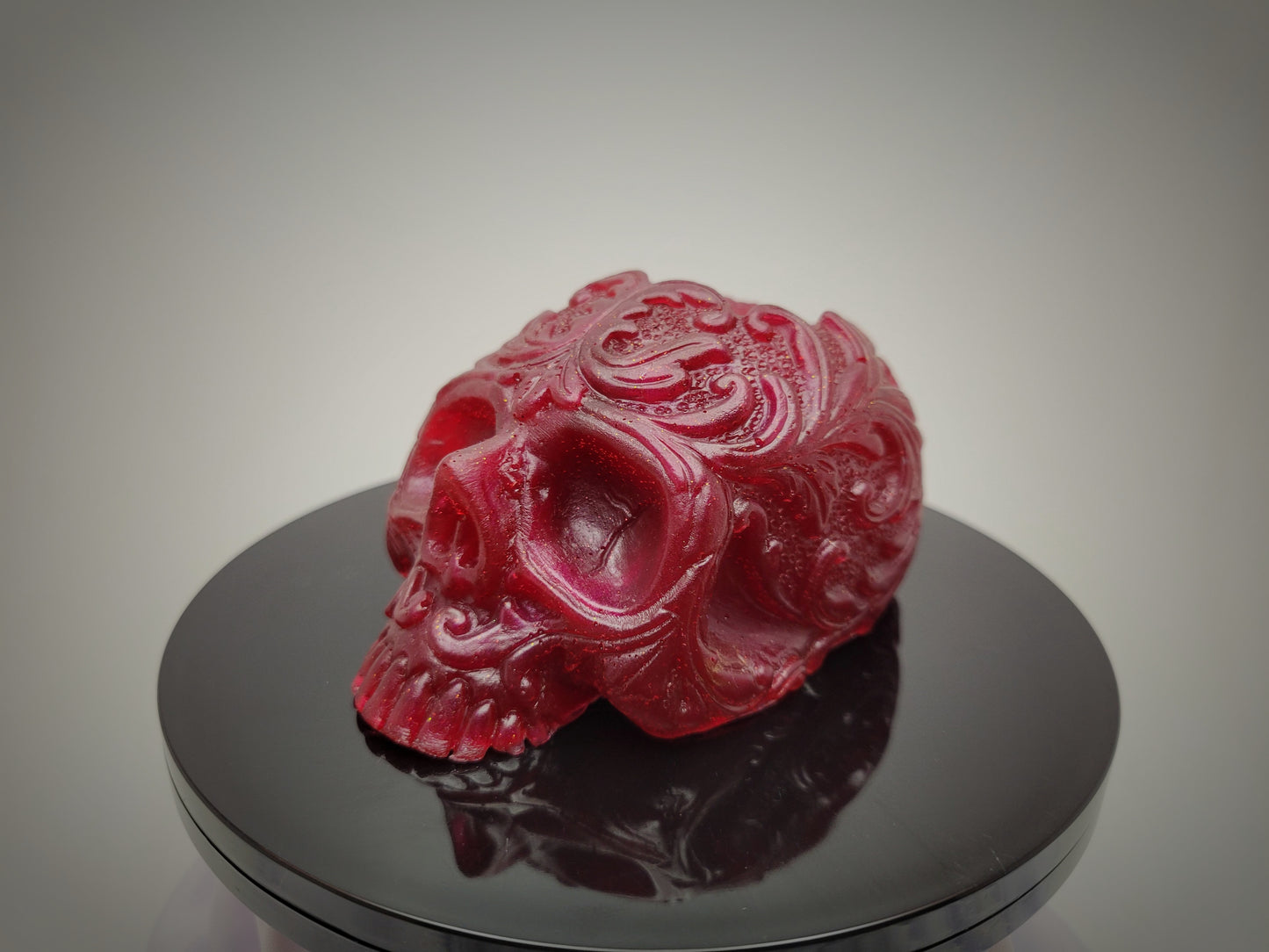 Decorative Resin Skull in Translucent Red