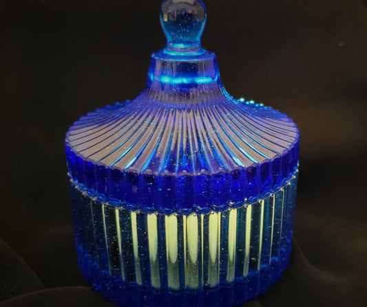 Trinket Box, LED Candle Holder, Transparent Blue