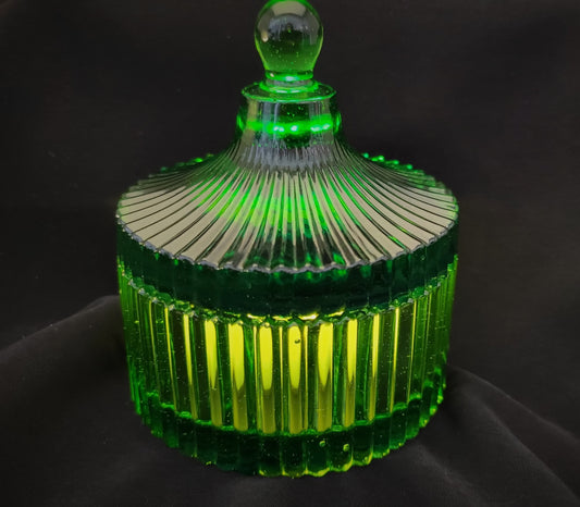 Trinket Box, LED Tealight Holder, Transparent Green