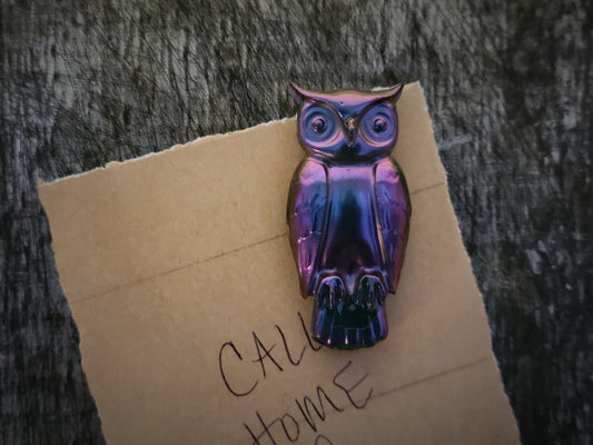 Owl Magnet, Purple Blue Metallic Shift