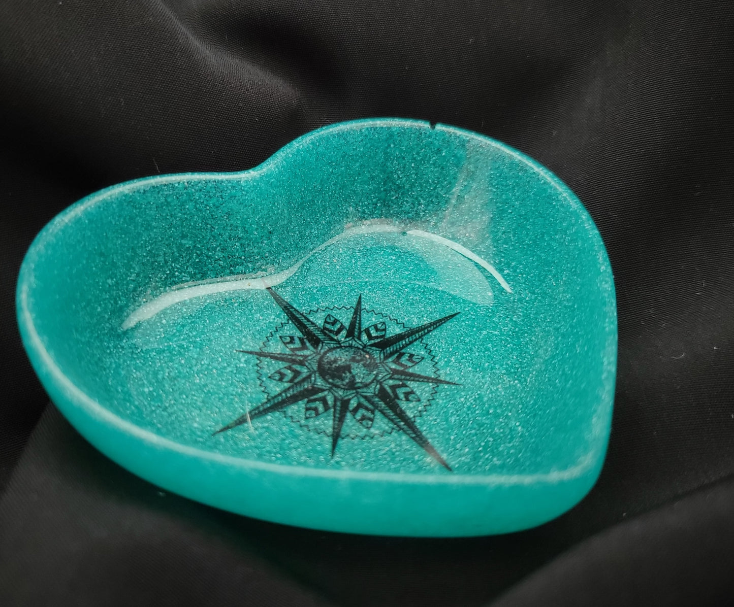 Heart Trinket Bowl, Blue Sparkle with Inside Graphic