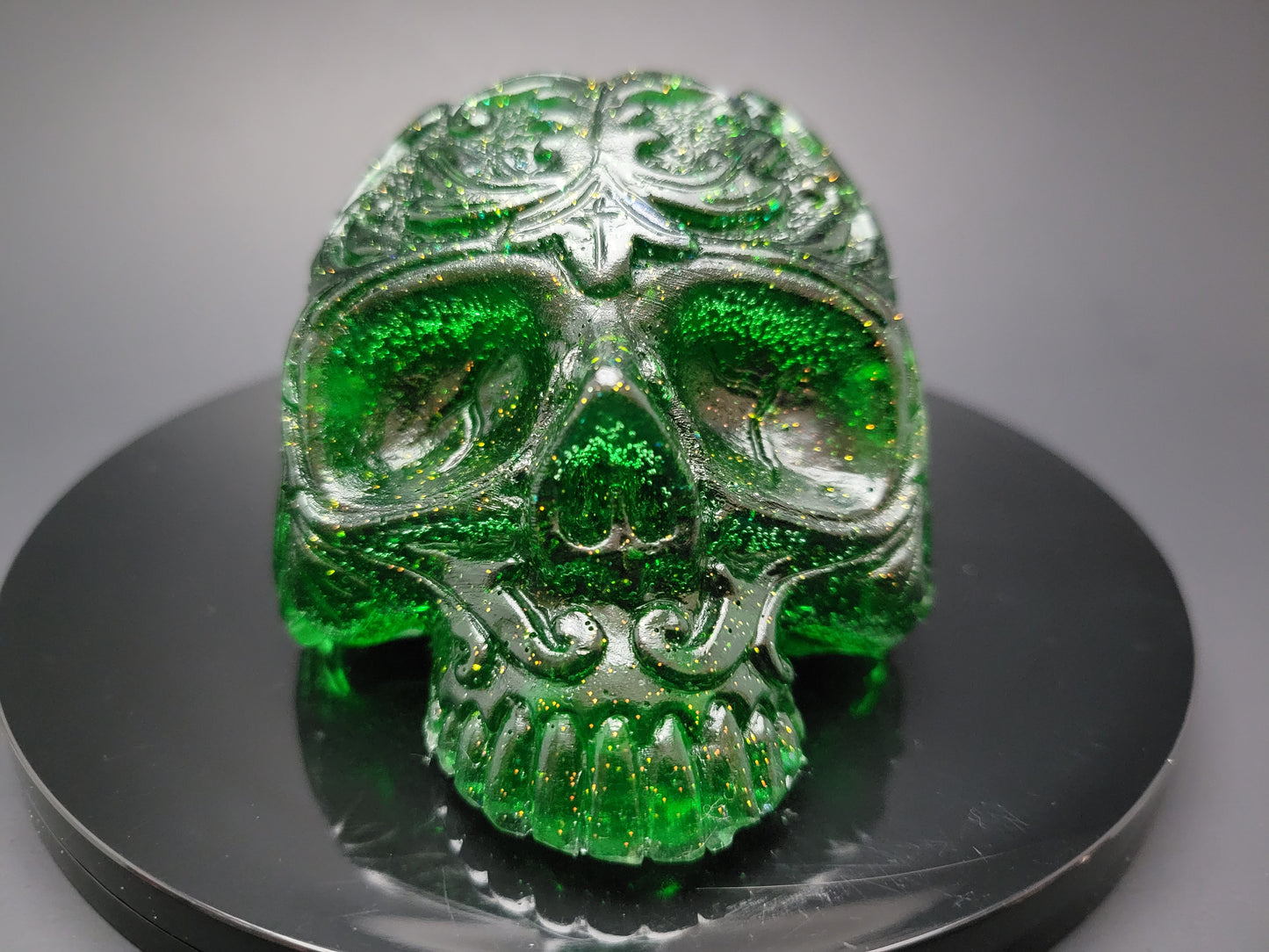 Decorative Translucent Resin Skull in Emerald Green