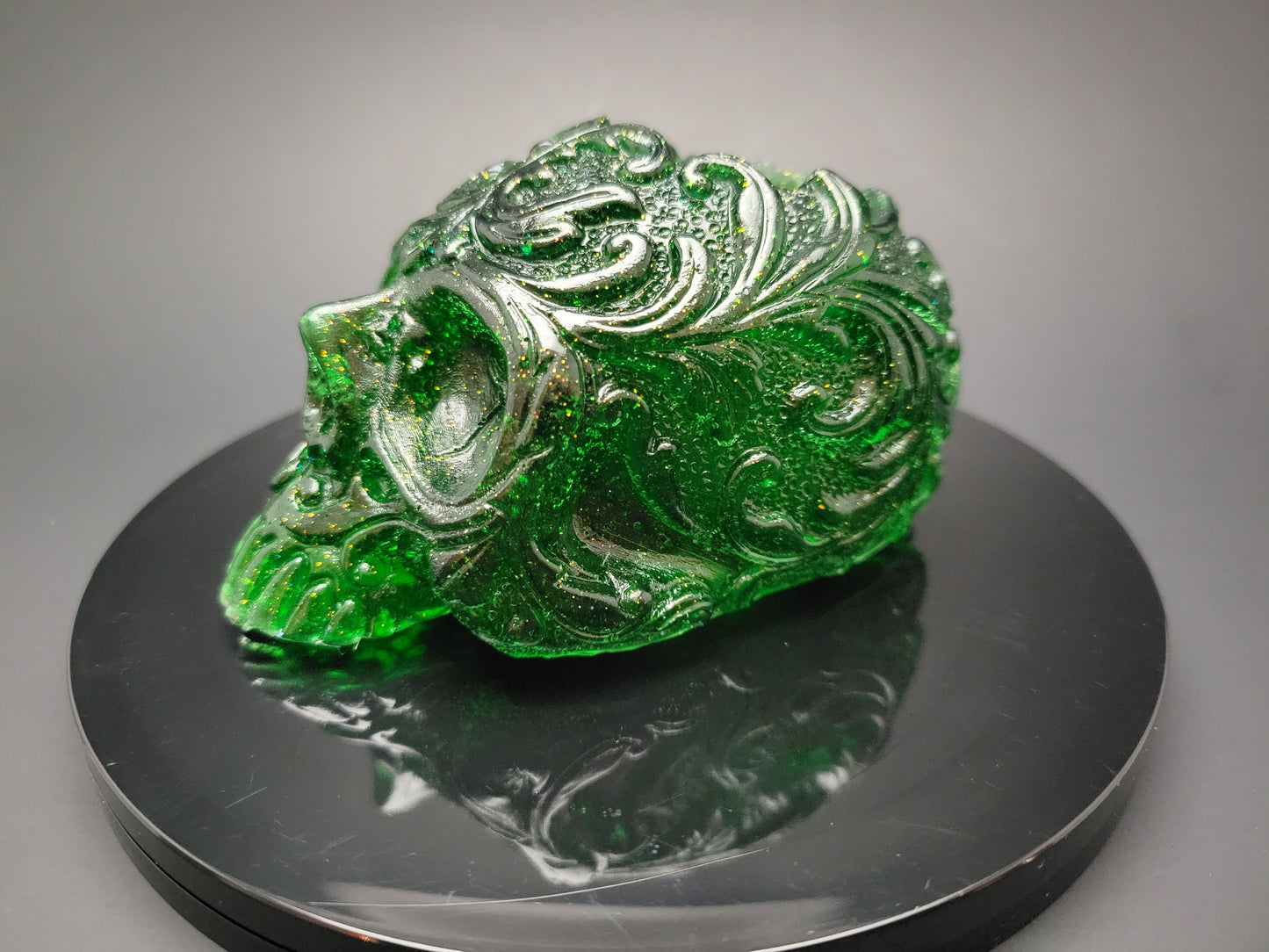 Decorative Translucent Resin Skull in Emerald Green