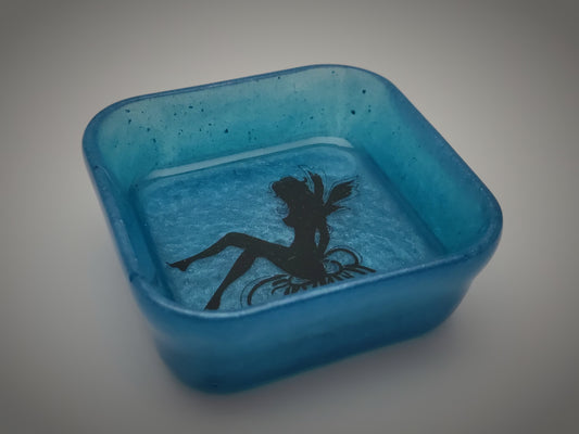 Square Trinket Bowl, Blue Shimmer with Inside Graphic