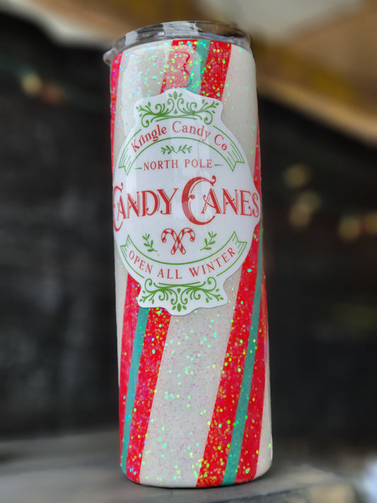 20 oz. Candy Cane Glitter Stainless Steel Cup