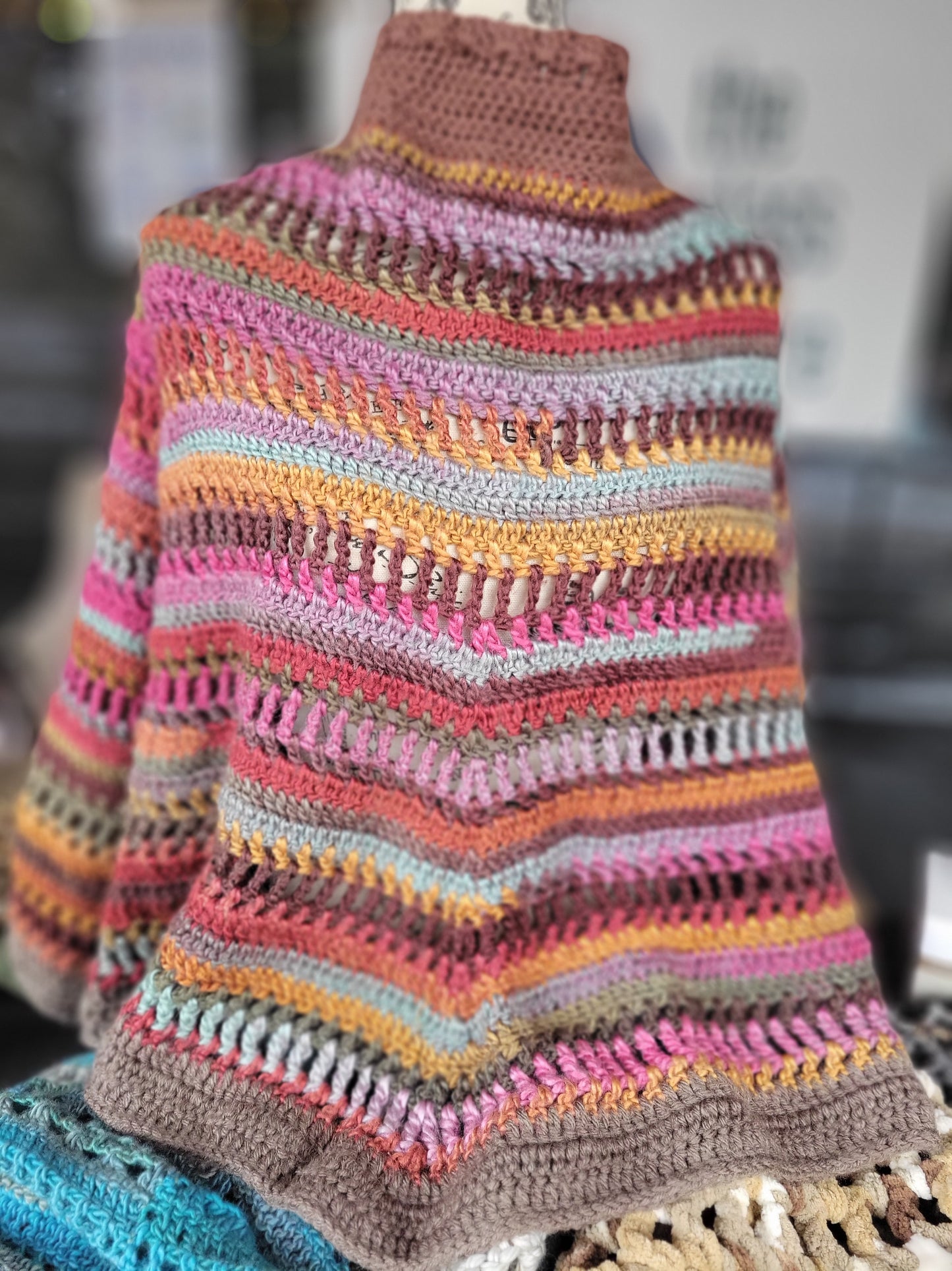 Multicolored Crochet Poncho