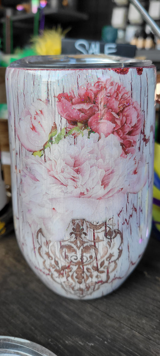 16 oz. Floral Crackle Stainless Steel Wine Tumbler