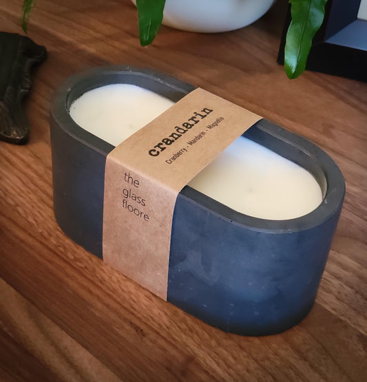 6.5" x 3.25" Oval Concrete 3 Wick Soy Candle - Crandarin