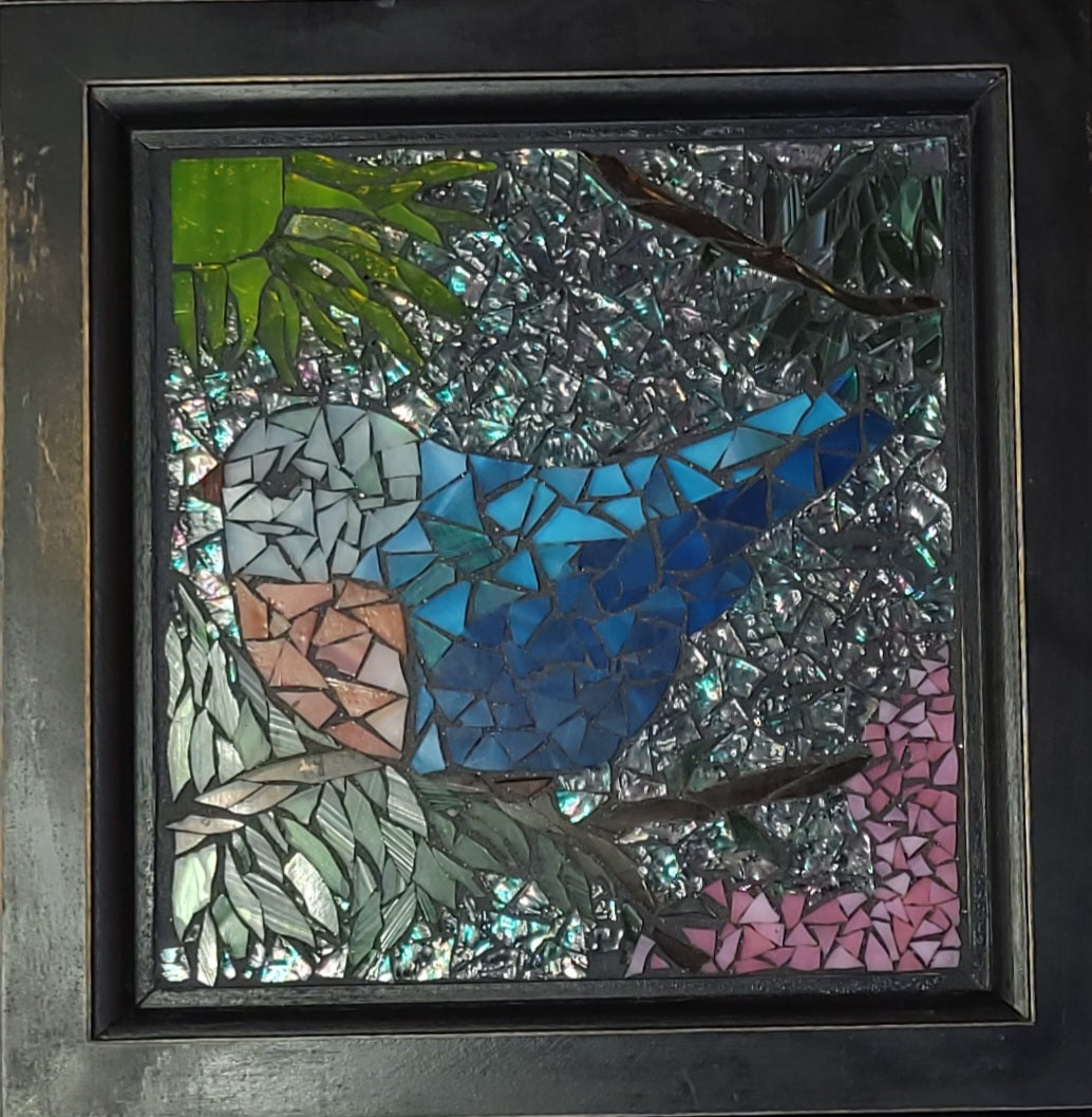 Framed Glass Mosaic, Blue Whistler