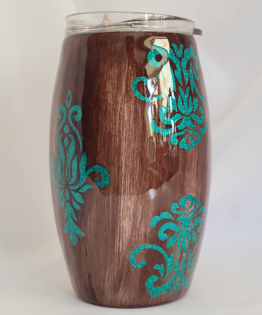 16 oz. Woodgrain Filigree Custom Stainless Steel Tumbler