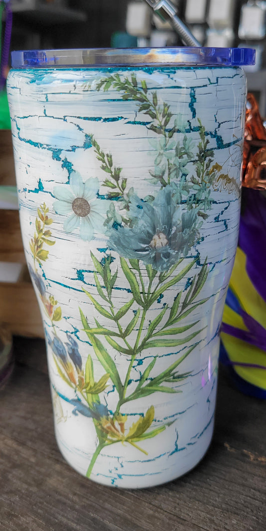 20 oz. Floral Crackle Stainless Steel Curved Tumbler