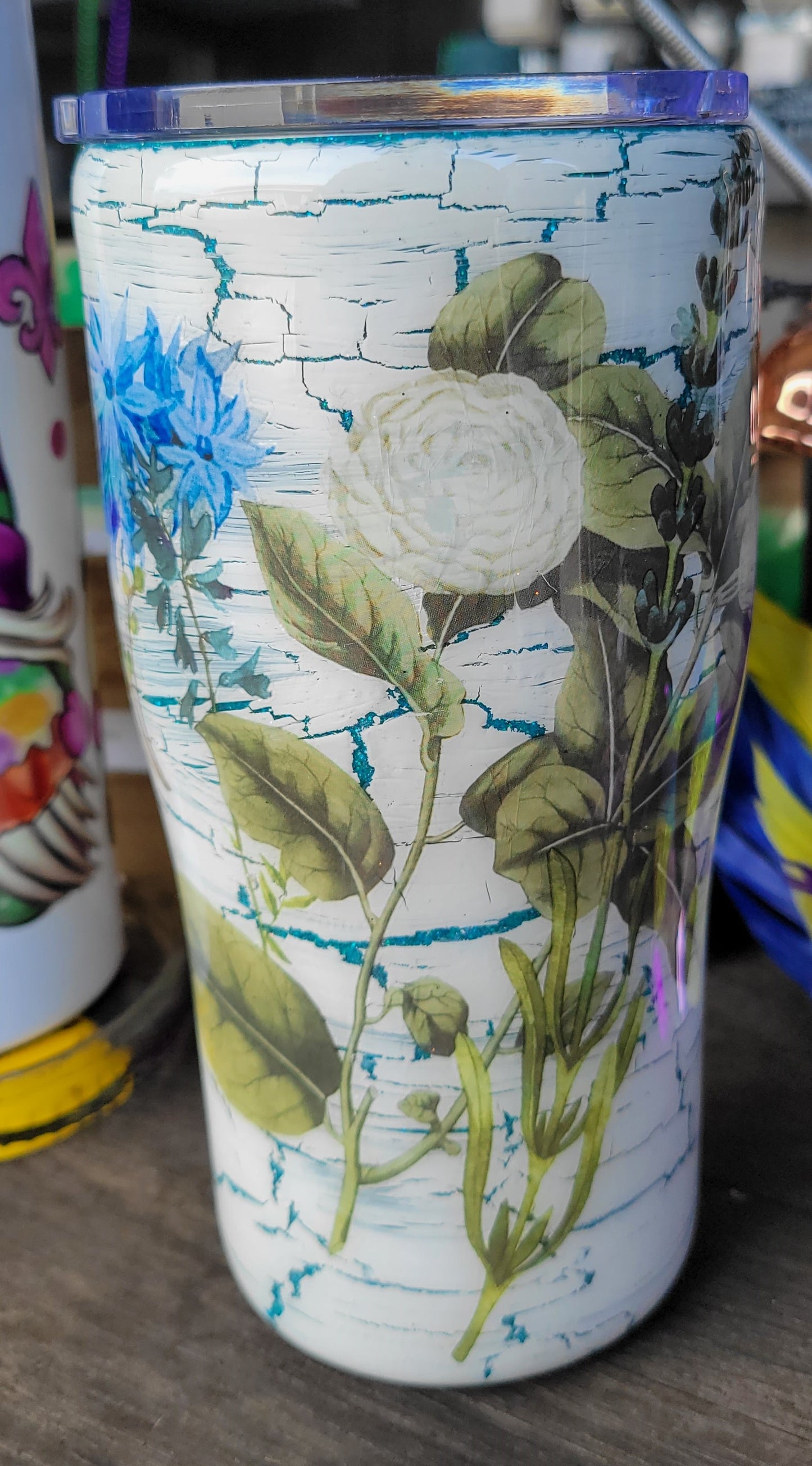 20 oz. Floral Crackle Stainless Steel Curved Tumbler